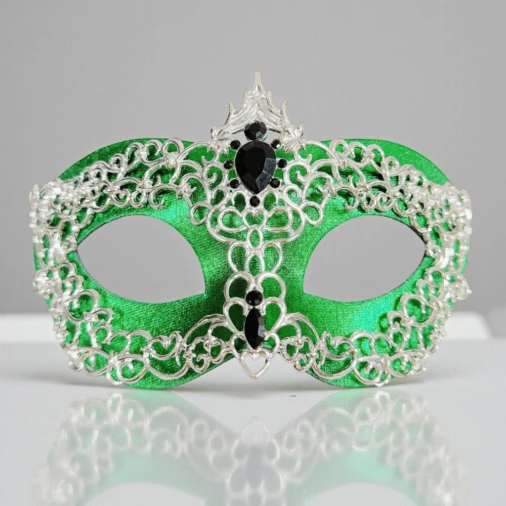 Silver green mask, Masquerade mask, Cosplay mask, ball party mask, Prom mask
